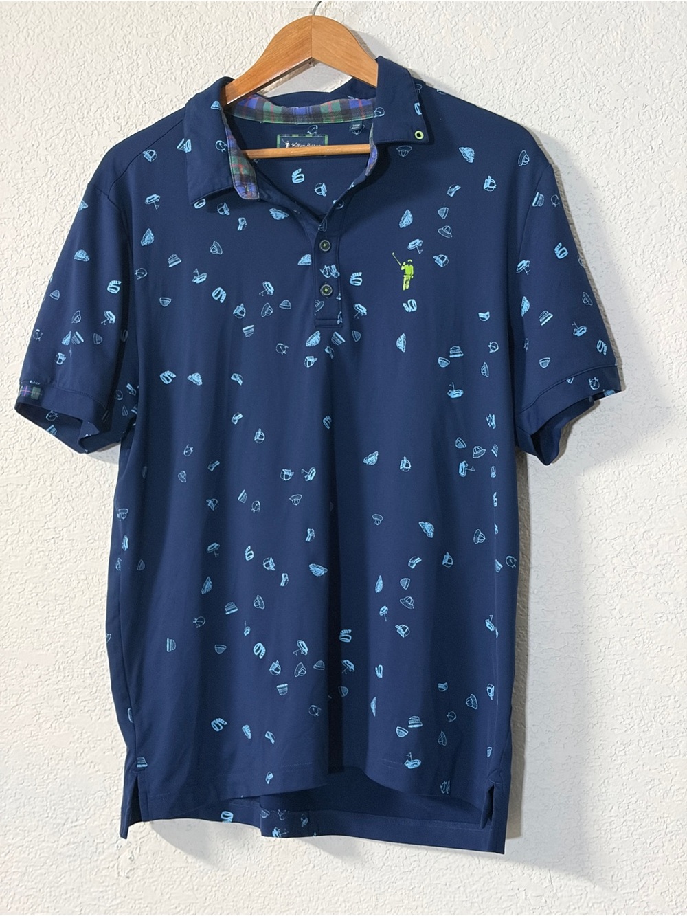 William Murray Golf Navy Polo with hat print performance fabric size L